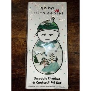 V93. Little Sleepies Mountains Swaddle and‎ Knotted Hat Set NIB